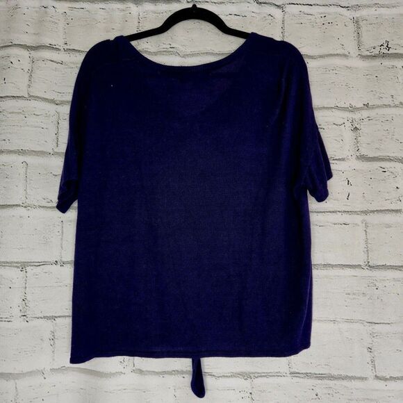 John + Jenn Navy Blue Sweater Waist Tie Womens Short Sleeve Large Sweater Rayon - Picture 3 of 8